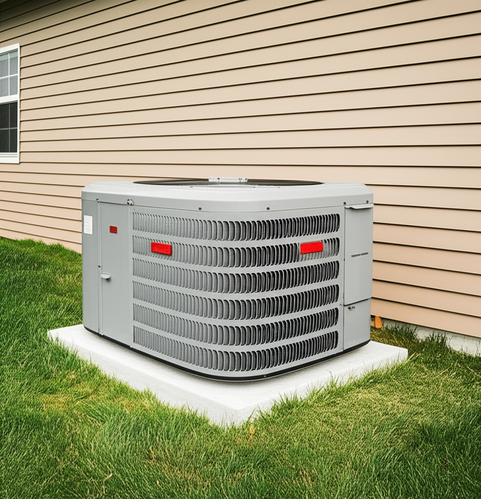 AC condenser unit installed outside home