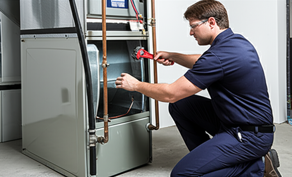 Technician installing a furnace